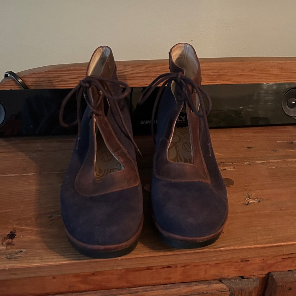 Fly London Navy and Brown Lace Up Boots